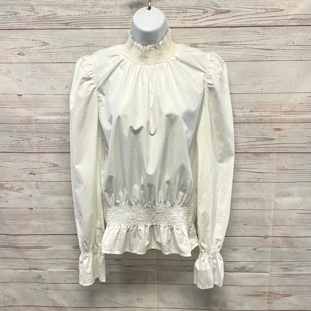 Frame Denim Smocked Poplin Cotton Blouse